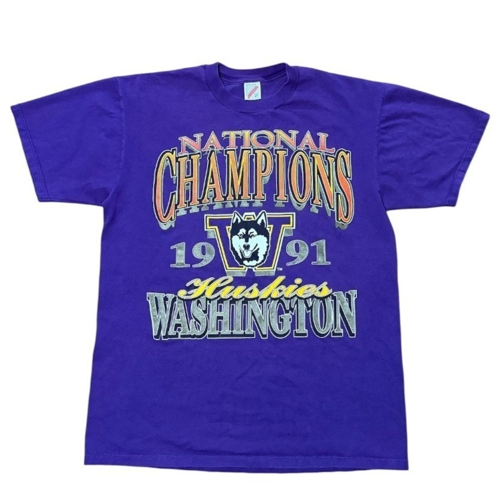 Vintage 1991 Washington Huskies National Champions Football NCAA Sports T-shirt
